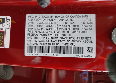 2019 Honda Cr-V Ex-L z USA, uszkodzony, nr VIN 2HKRW2H85KH601082